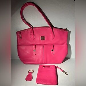 Dooney & Bourke Pink Saffiano Leather Crescent Tote w/ Pouch & Key FOB